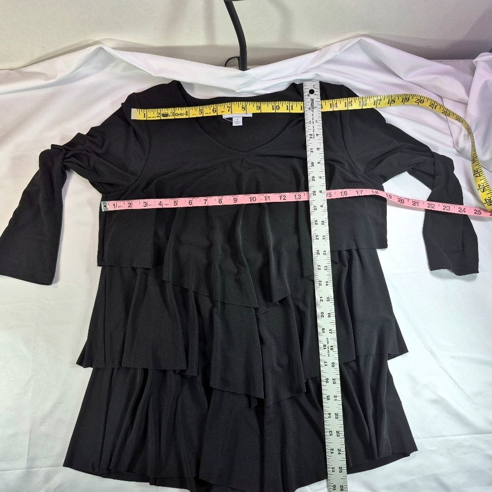 Susan Graver Top Women's Black Liquid Knit Tiered 3/4 Sleeve Scoop Neck Blouse S - Picture 7 of 11